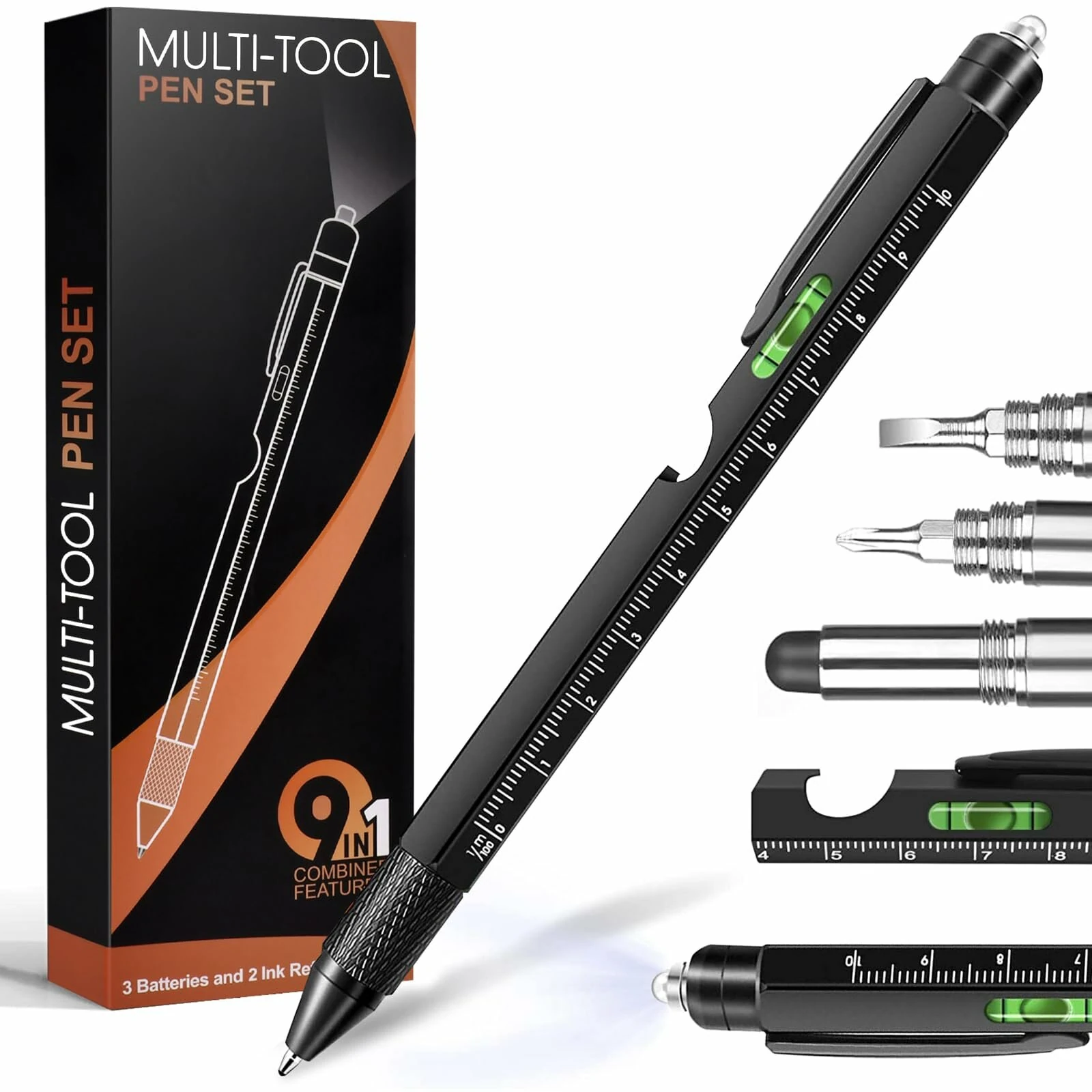 9-in-1 Multi-Tool Stylus Pen - Aluminum with LED Light, Screwdrivers & Bottle Opener - Image 2