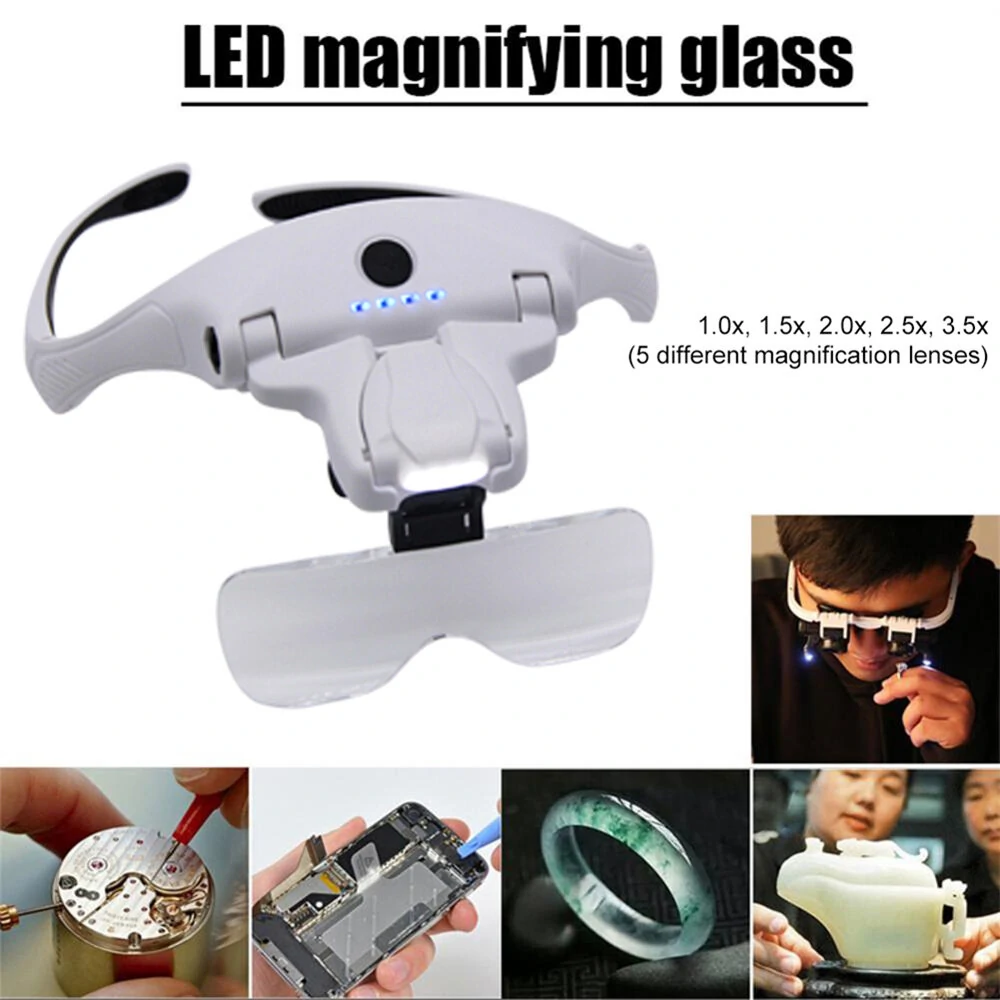 Professional Headband Magnifier with 5 Lens 1X-3.5X | 4 LED Light & USB Charging | 300mah Jeweler Loupe for Repair Craft - Image 2