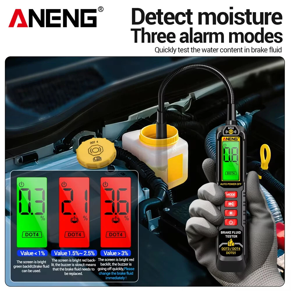 ANENG BF02 Brake Fluid Tester - DOT3 DOT4 DOT5.1 Moisture Analysis | LCD Display & Rechargeable Battery - Image 4