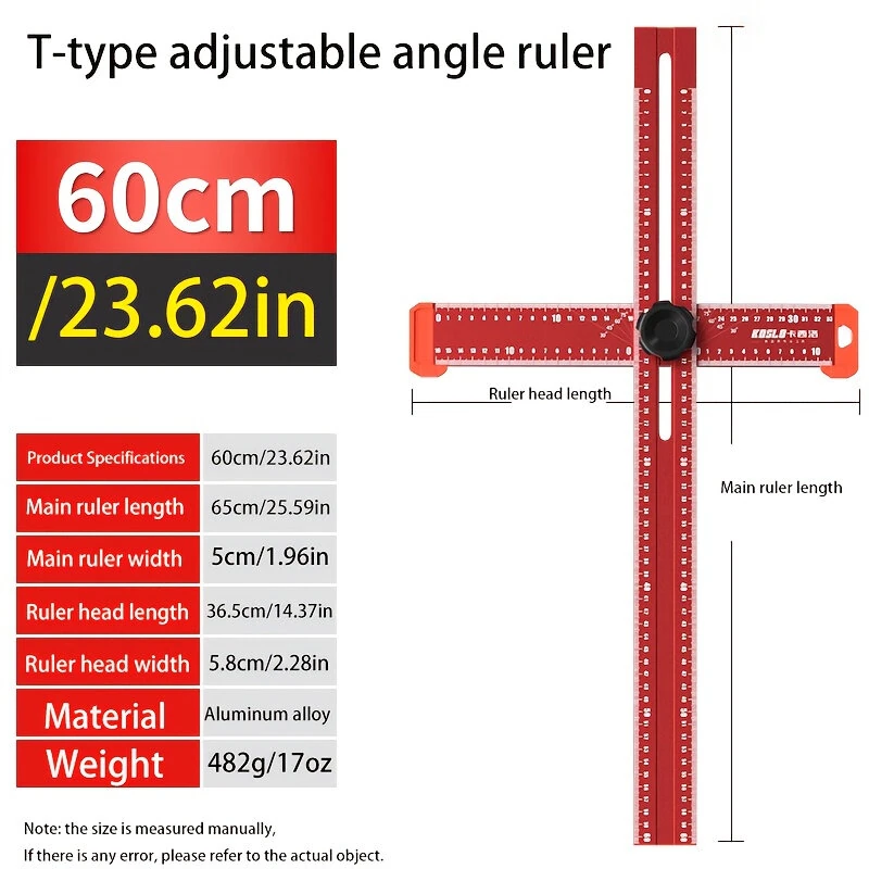 Adjustable T-Shape Angle Ruler - Aluminum Alloy Multi-Angle Measuring Tool | 60cm - Image 5
