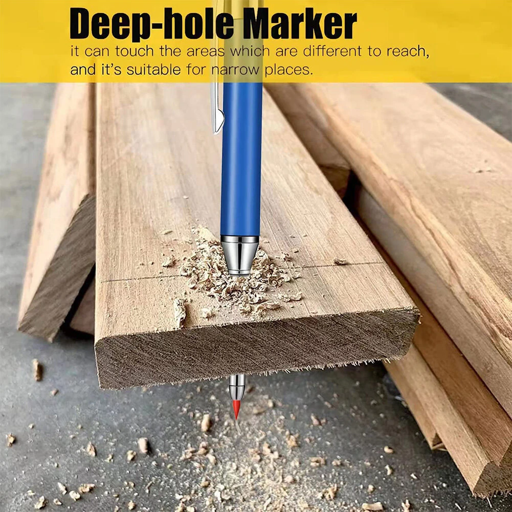 Metal Solid Carpenter Pencil Set - Deep Hole Marker with Refill Leads | Woodworking Tool - Image 3