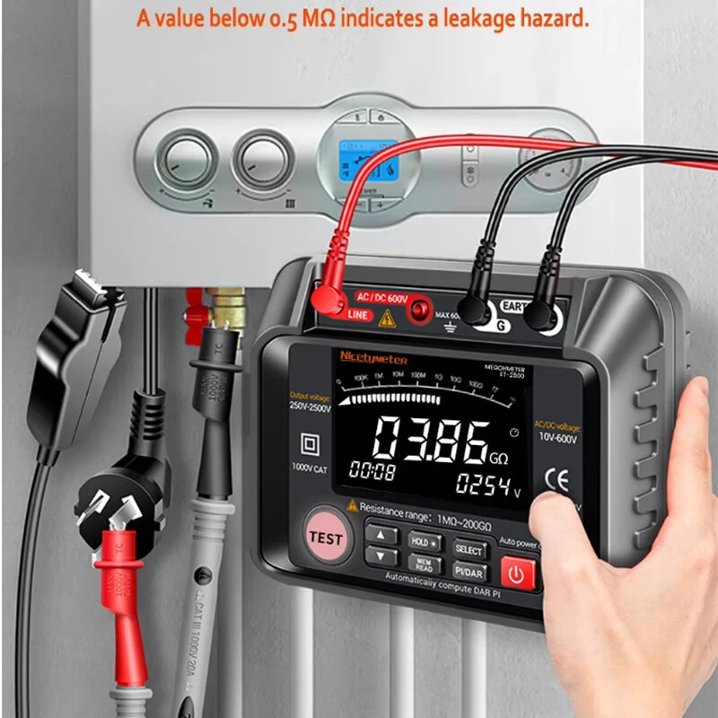 Megohmmeter Insulation Resistance Tester 250V-2500V | 40GΩ Digital Display | Auto Range AC DC Voltage Measurement - Image 3