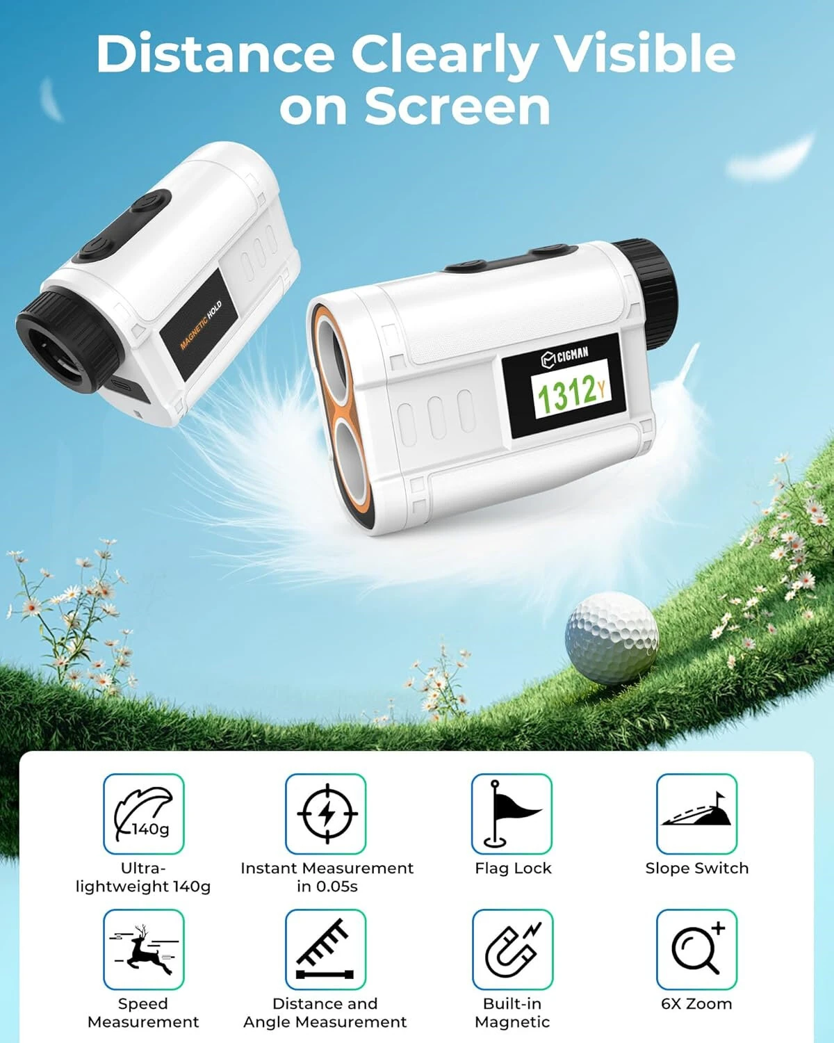CIGMAN CT-1200 Golf Rangefinder | 6X Zoom 1312 Yards | Slope & Flag Lock - Image 2
