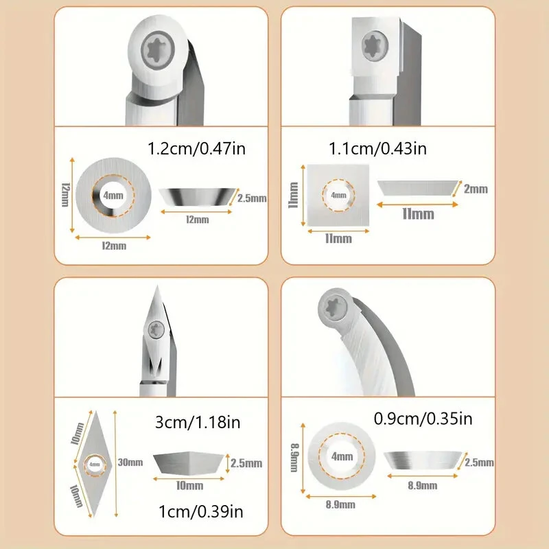 WenCrew 8Pcs Tungsten Carbide Cutter Set for Wood Lathe | 11mm Square & Round Inserts - Image 4