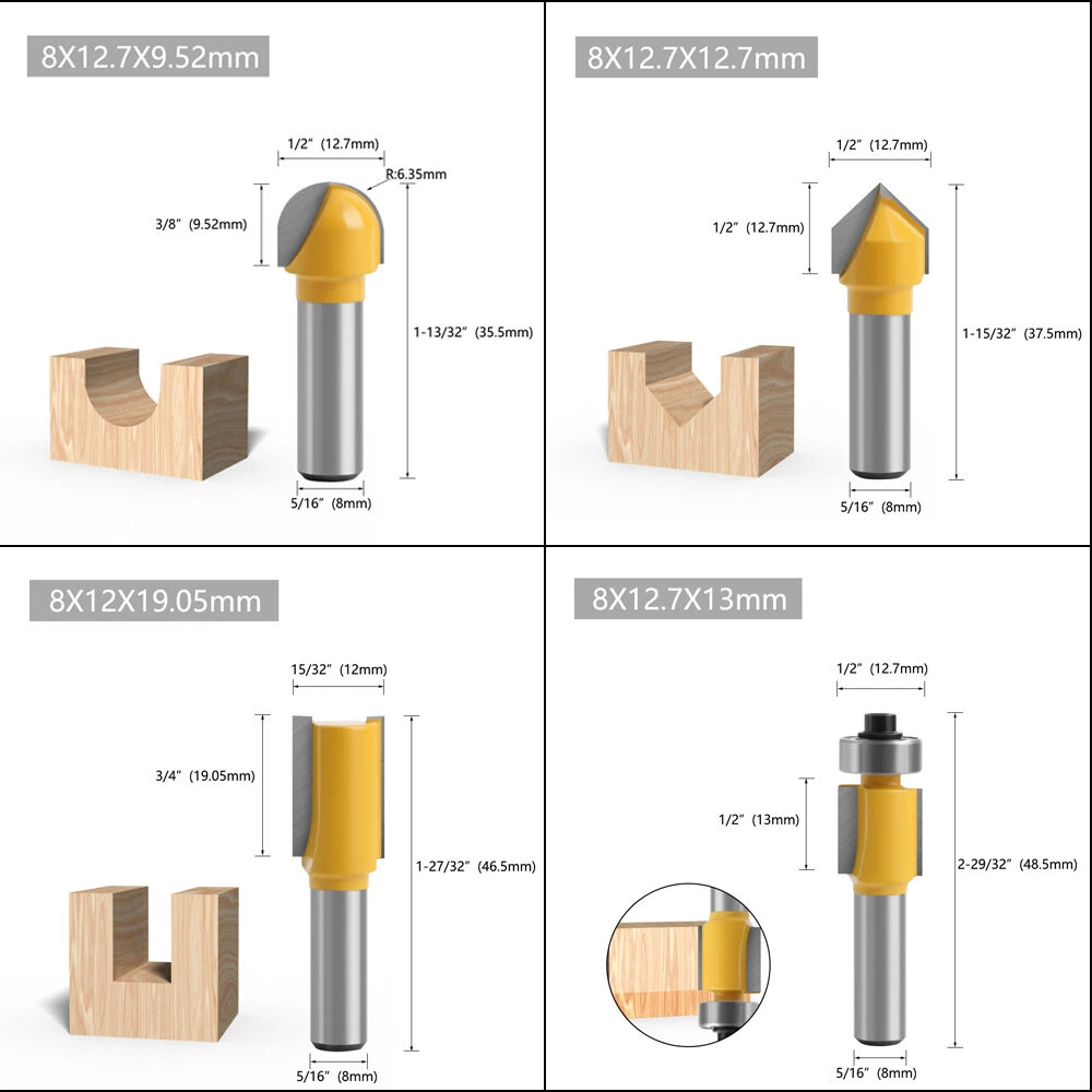 24pcs 8mm Shank Router Bit Set - Professional Woodworking Tools with Wooden Case - Image 2