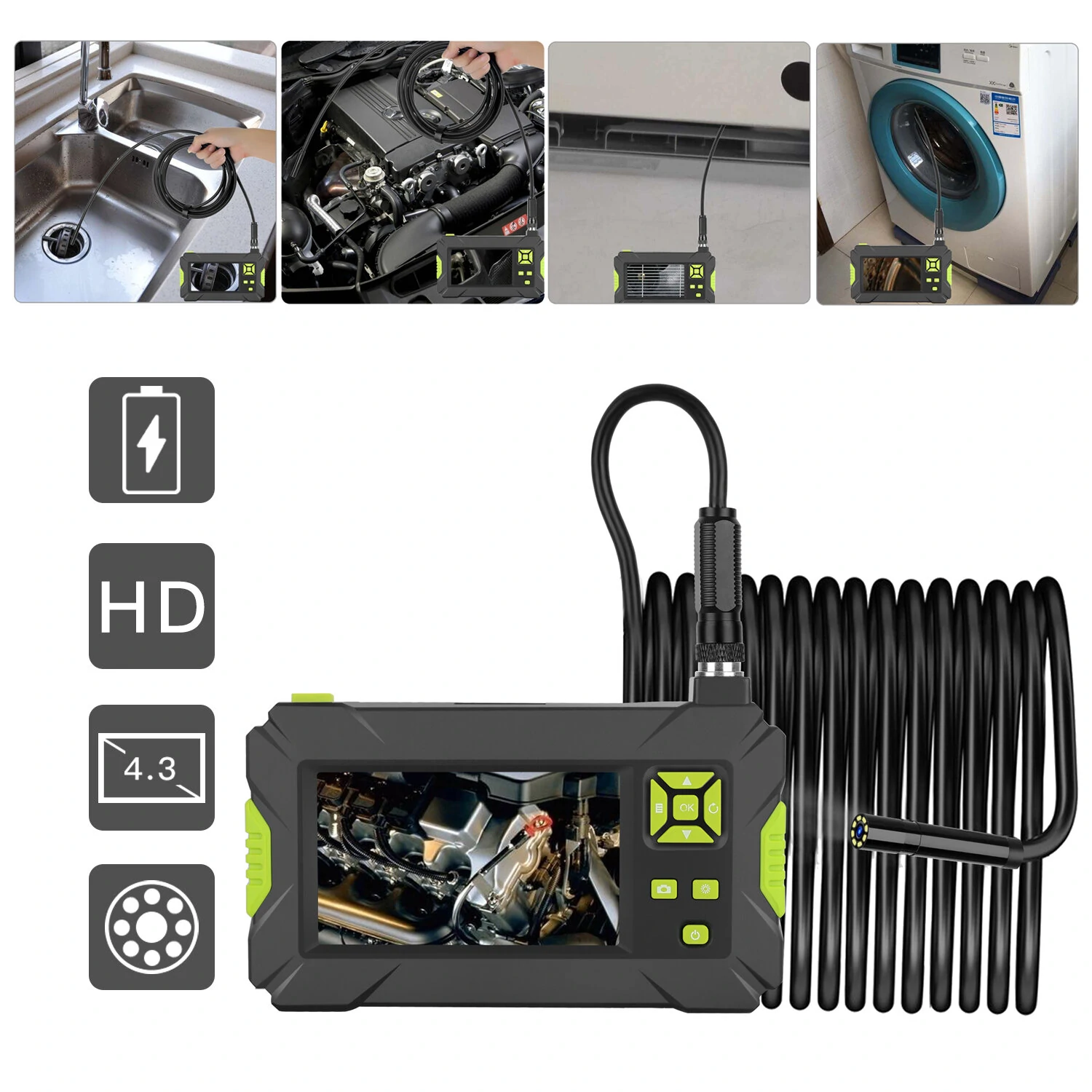 P30 Borescope | 4.3 1080P HD Display | IP67 Waterproof | 2M/5M/10M Green - Image 3
