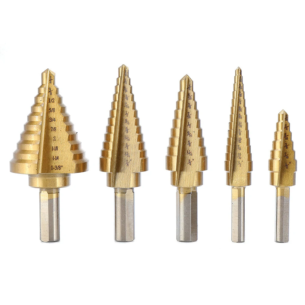 Drillpro 6PCS Titanium Step Drill Bit Set | 1/8 to 1-3/8 HSS | For Woodworking & Home Improvement - Image 2
