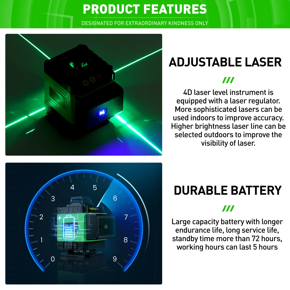 MUSTOOL 4D 16 Line Green Laser Level | Self-Leveling IP54 | 4000mAh Battery - Image 3