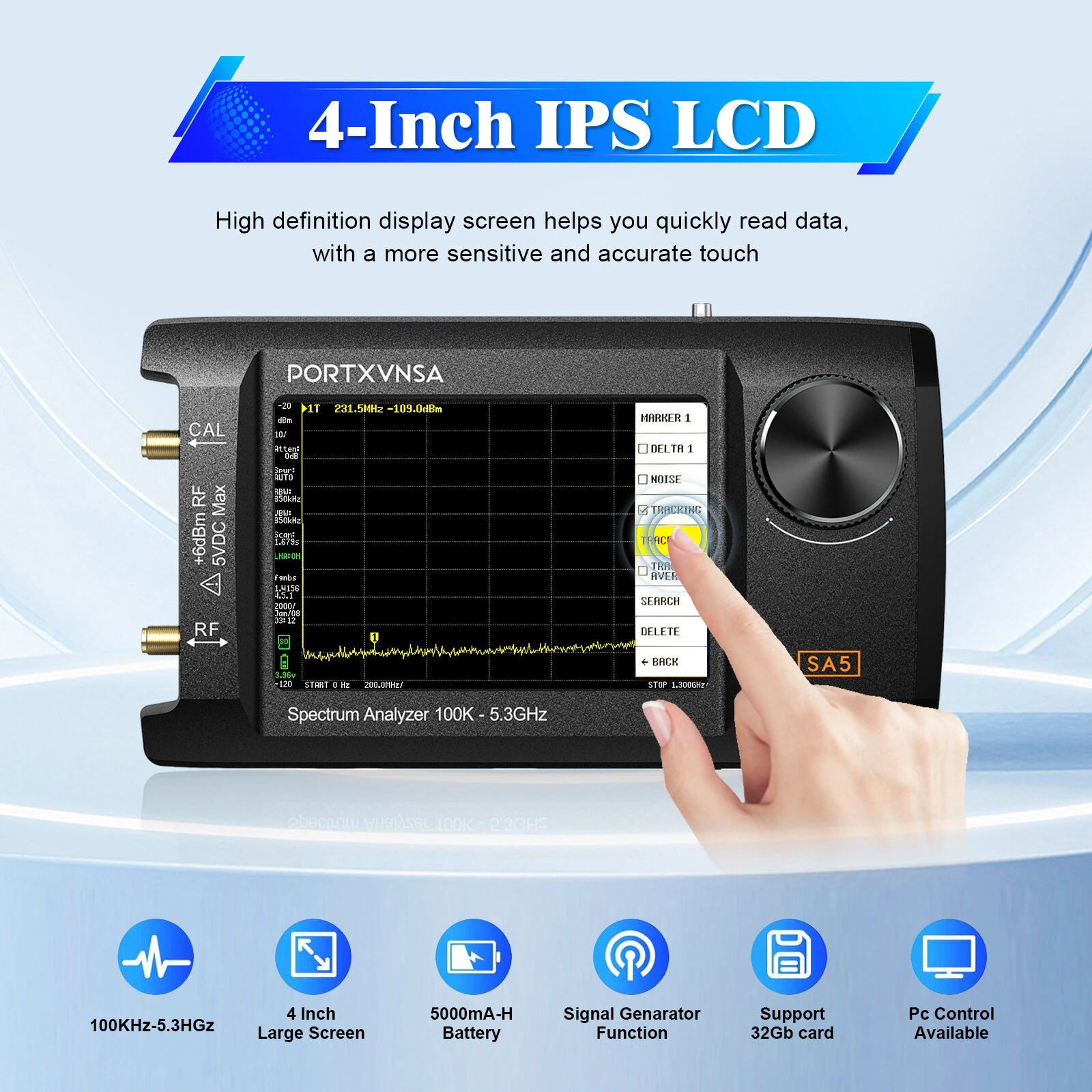 SA5 RF Analyzer | 4 Inch Display | 100kHz-6GHz Range | 5000mAh Battery - Image 2