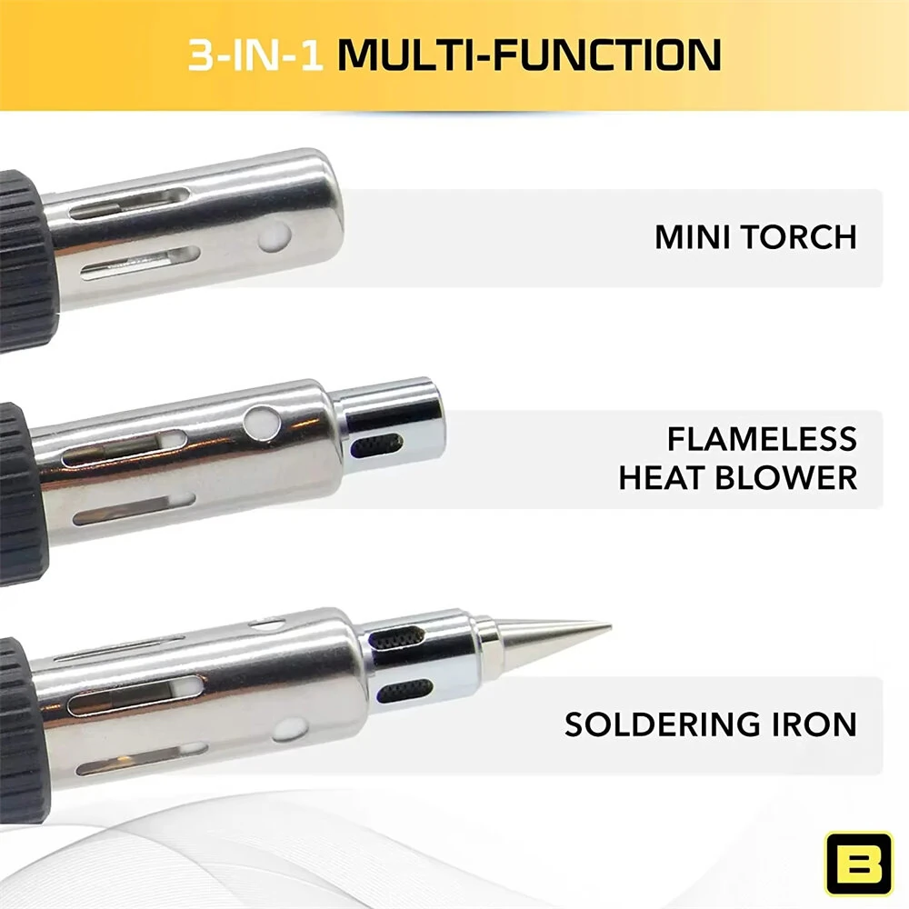 HS-1115K Cordless Gas Soldering Iron Torch Kit | 1300°C Flame & 500°C Hot Air | Portable Repair Welding Tool - Image 4