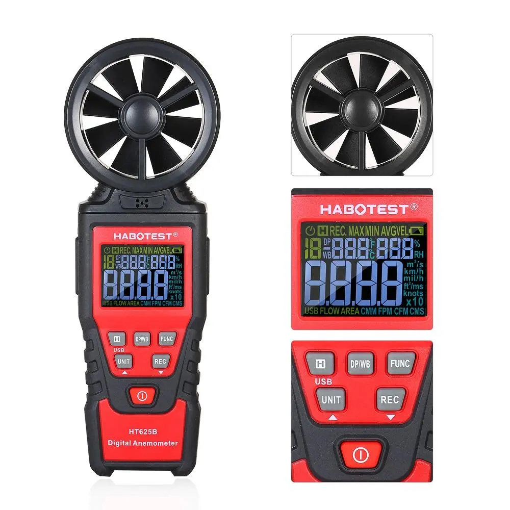 HT625A/HT625B Digital Anemometer - Handheld Wind Speed Meter with Data Hold - Image 2
