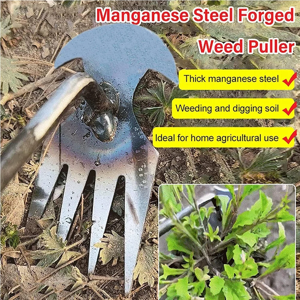 Manganese Steel Hand Weeder - 4-Tooth Dual Purpose Tool with Rubber Handle - Image 2