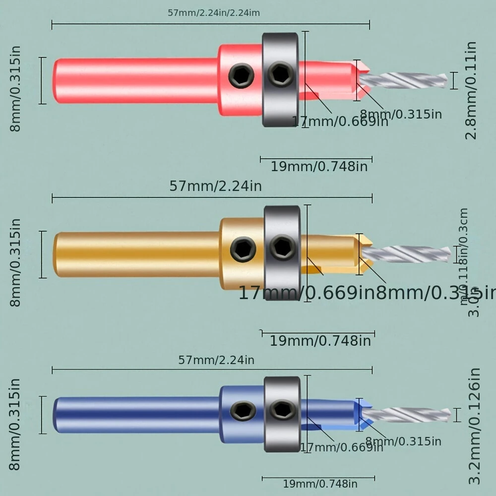 5PCS 8mm Shank HSS Countersink Drill Bit Set | Adjustable Depth Stop for Woodworking - Image 4