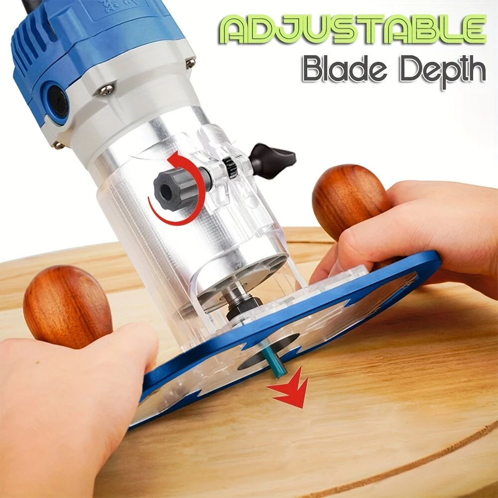 Bosch Trimming Machine Router Plunge Base - 65mm Acrylic Design with Wooden Handles for Precise Depth Control - Image 3