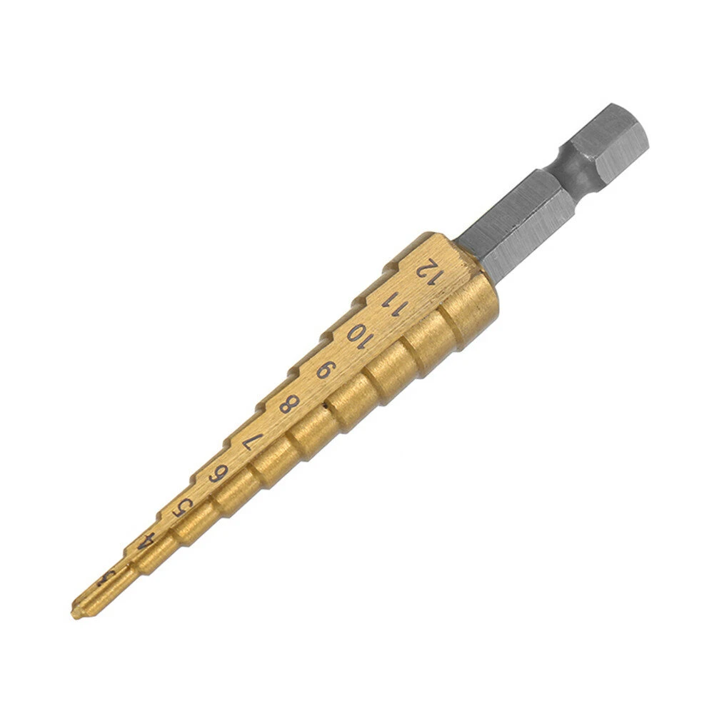 Drillpro 4Pcs HSS Titanium Step Drill Bit Set | 1/4 Inch Hex Shank | 3-32mm - Image 5