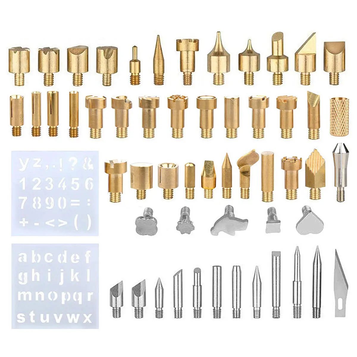 Wood Burning Kit - 57Pcs Pyrography Iron Set with Brass Tips & 2 Stencils - Image 3