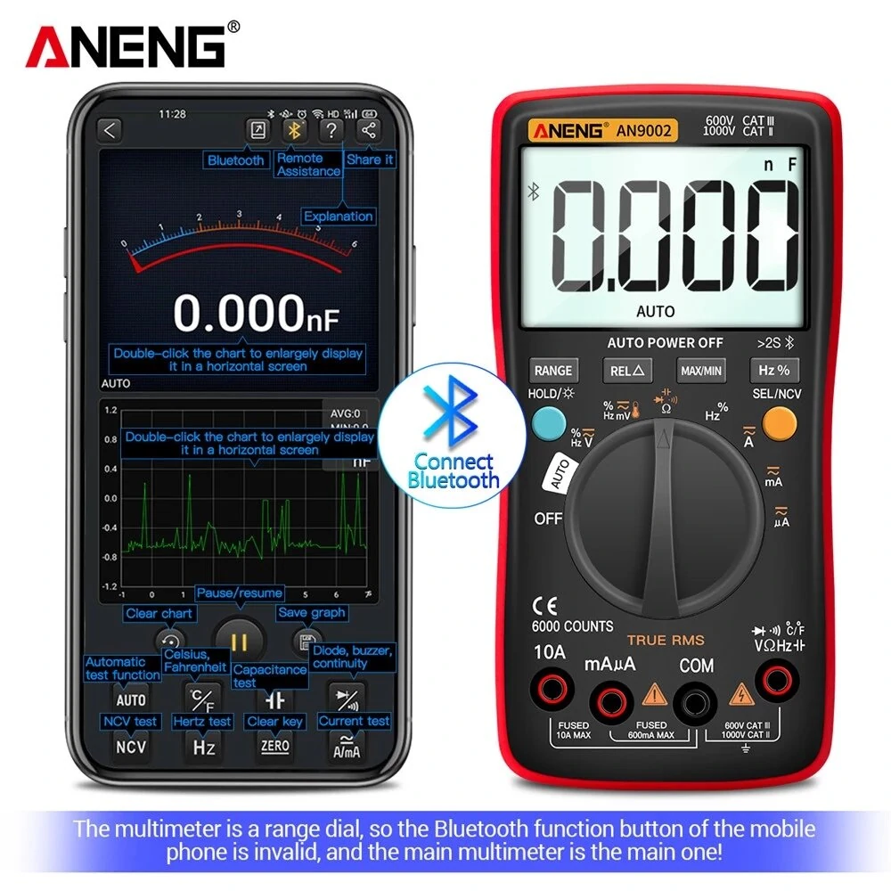 ANENG AN9002 Bluetooth Multimeter | 6000 Count True RMS Auto-Range Tester - Image 3
