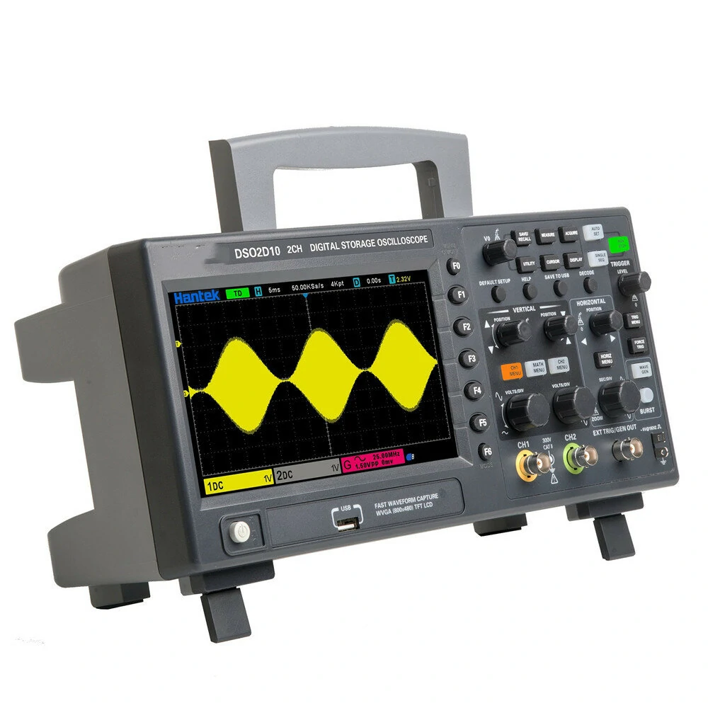 Hantek DSO2D10 Oscilloscope - 100MHz 2CH+1CH | 1GS/s Sampling & AWG Signal Source - Image 2