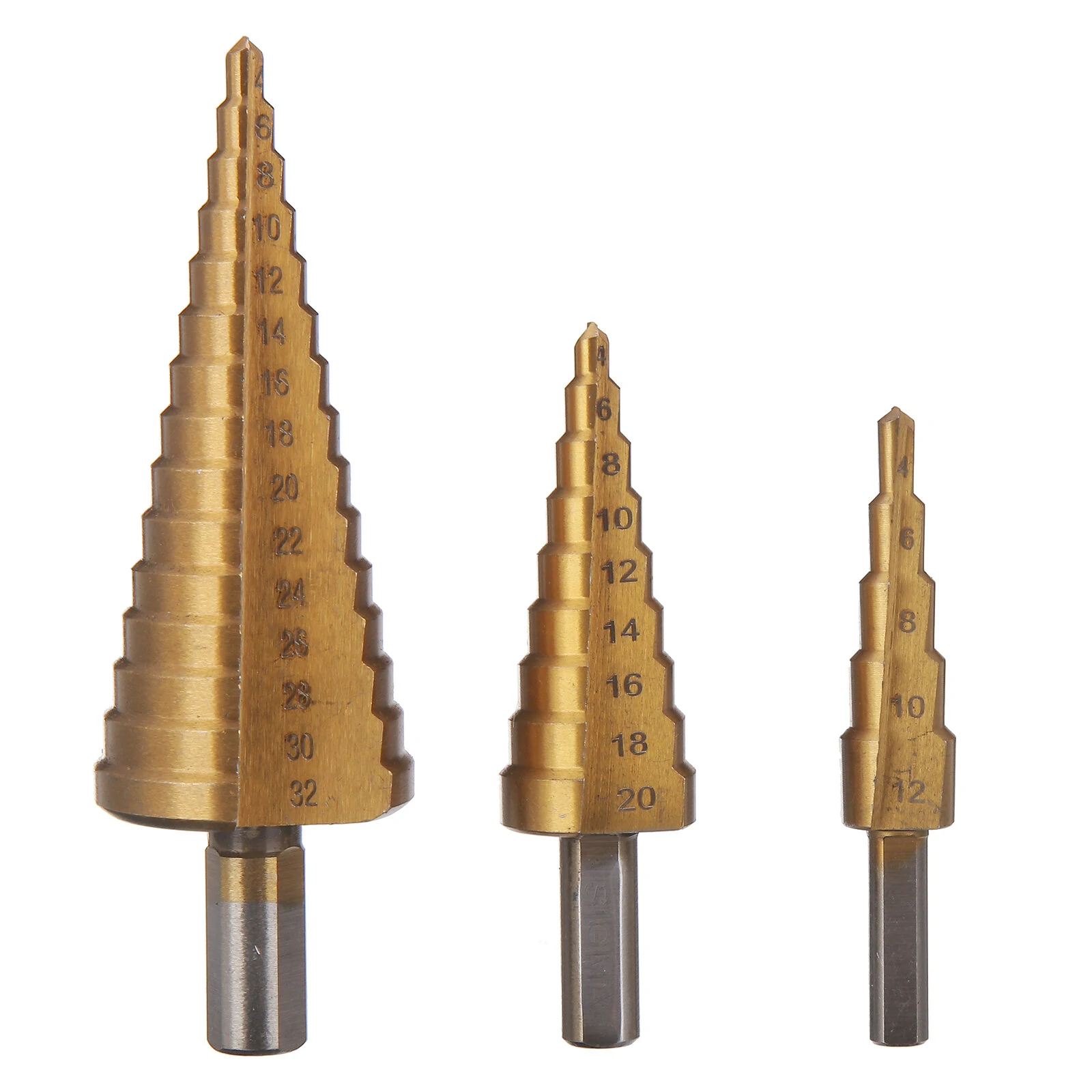 6PCs HSS Titanium Step Drill Bit Set | Straight Shank Cone Hole Cutter & Punch - Image 2