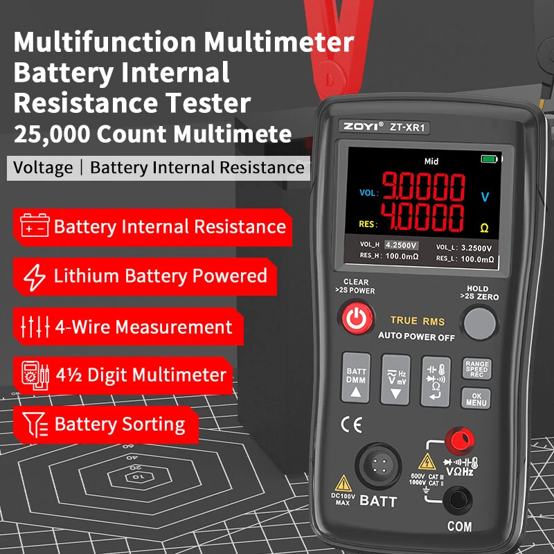 ZOYI ZT-XR1 2in1 Battery Internal Resistance Meter - 25000 Counts Multimeter for 18650 Testing - Image 2