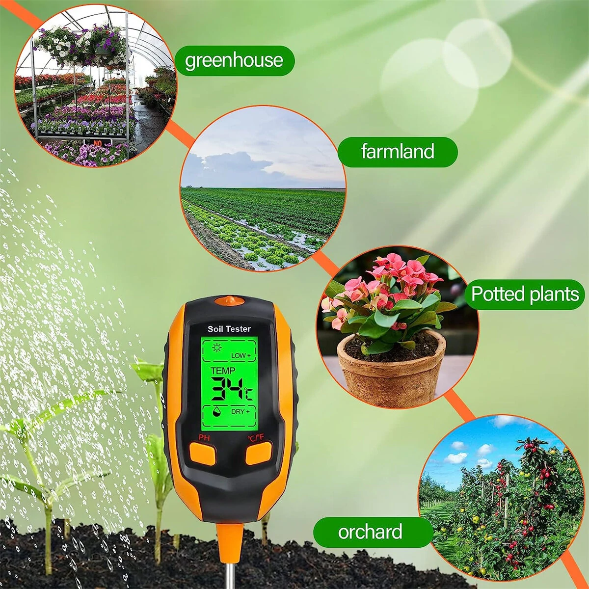 4in1 Digital Soil Tester - LCD PH Moisture Temperature Sunlight | Gardening Tool - Image 2