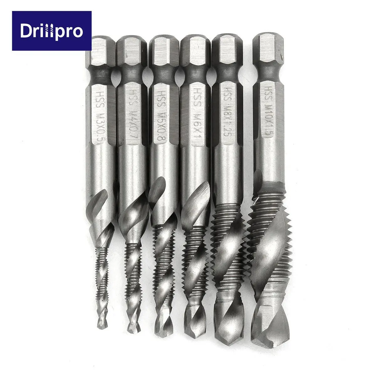 Drillpro DB-C4 HSS 1/4 Inch Hex Shank Drill Tap Bit Set | M3 to M10 Metric - Image 3
