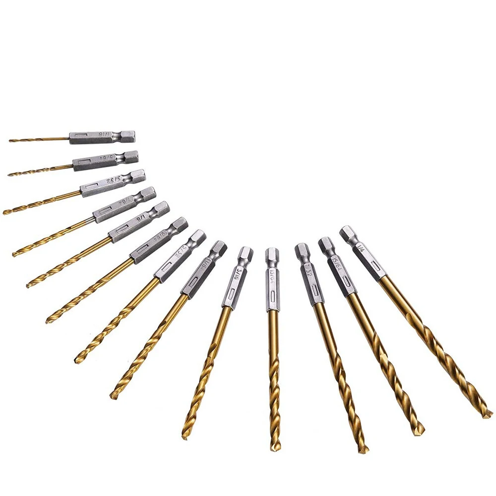 Drillpro 13Pcs Titanium HSS Drill Bit Set | 1/16-1/4 Hex Shank | Quick Change - Image 2