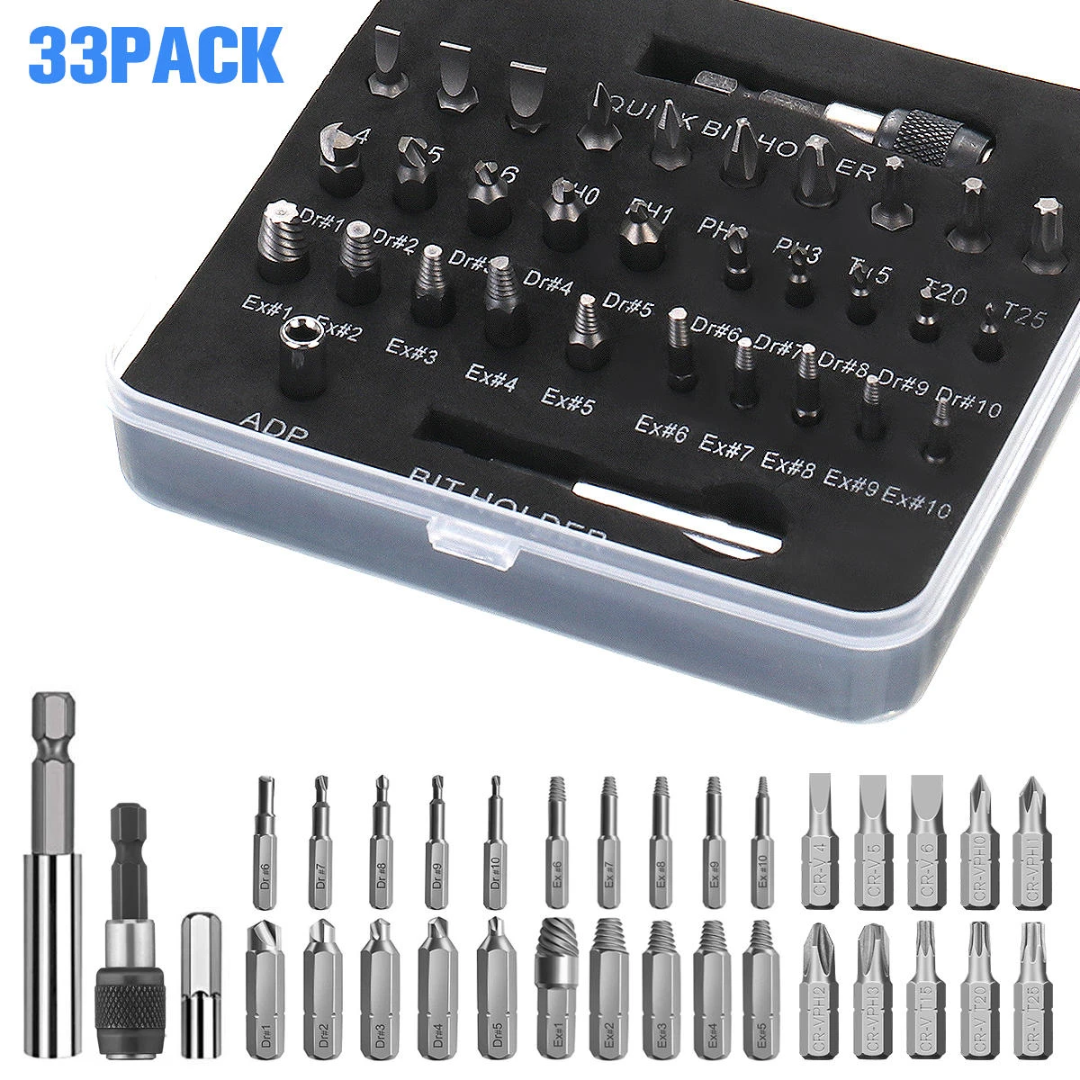 Damaged Screw Extractor Set - 33pcs HSS Kit with Bits & Holder | Broken Bolt Remover - Image 2