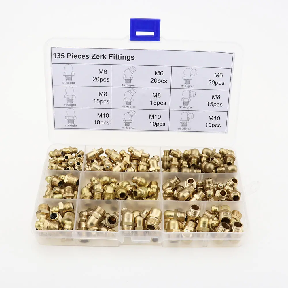 135pcs Hydraulic Metric Brass Grease Nipple Kit - M6 M8 M10 Fittings | Machinery Parts - Image 4
