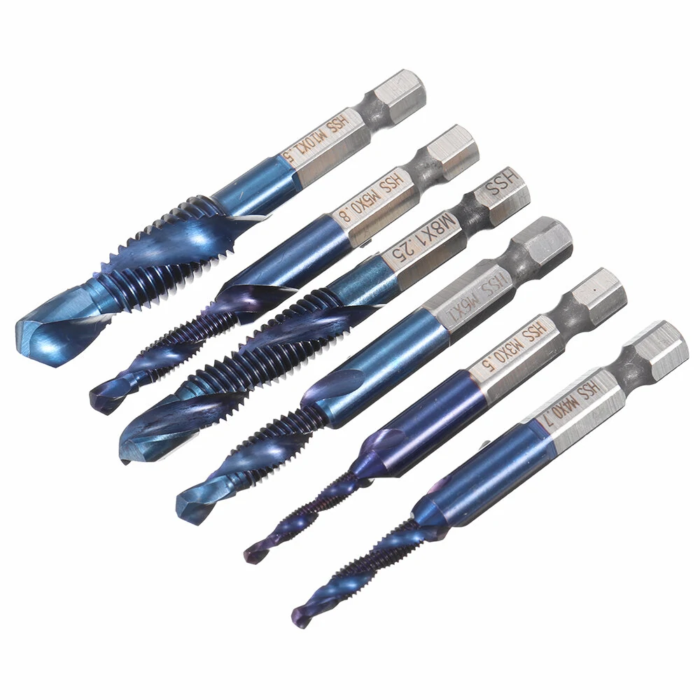 Drillpro 6pcs M3-M10 HSS Blue Nano Drill Tap Bit Set | Countersink & Deburr - Image 2