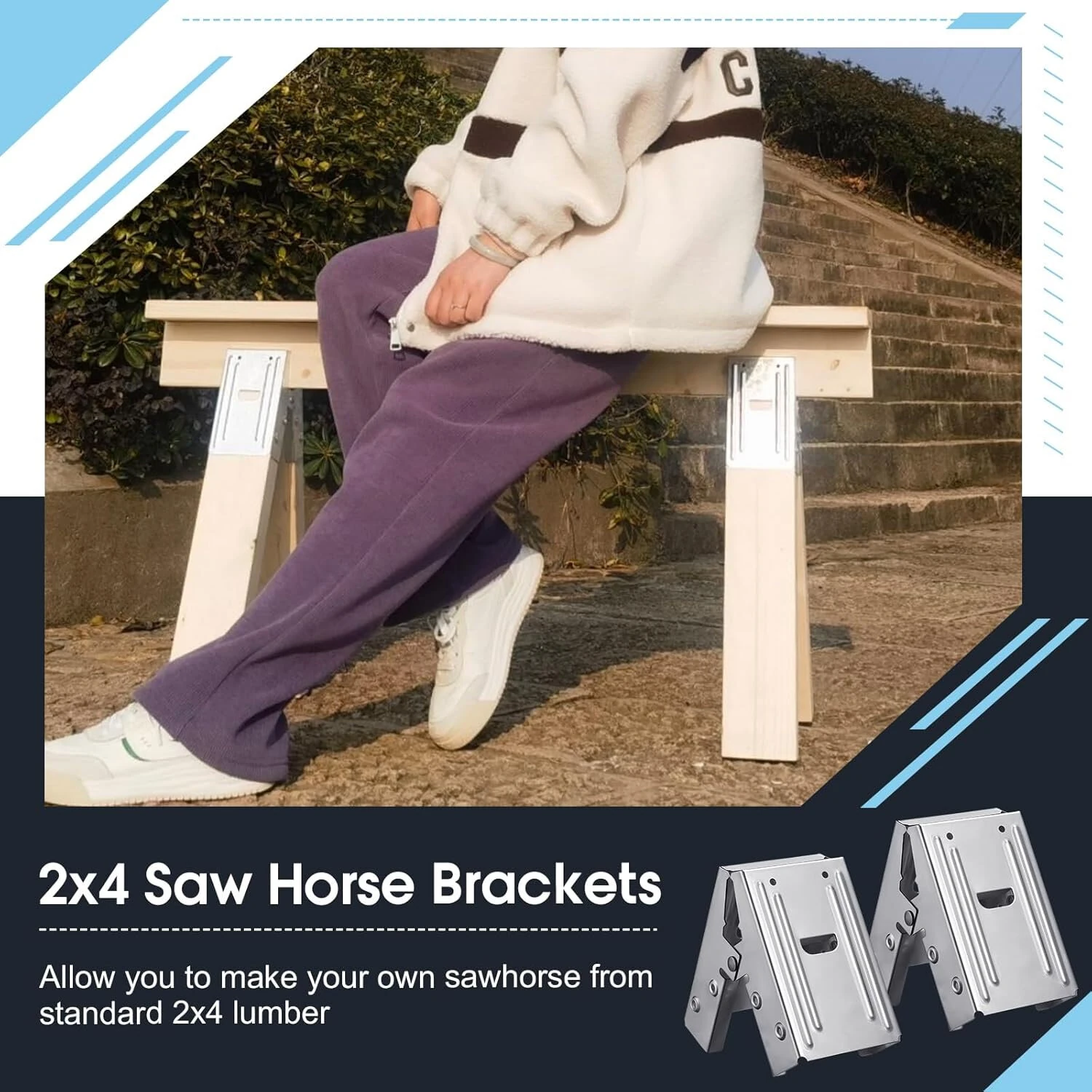 Steel Sawhorse Brackets 4pcs - 220lb Capacity Heavy Duty | Galvanized Rust Resistant - Image 4