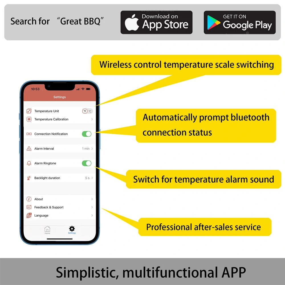 Wireless Bluetooth BBQ Thermometer with 4 Probes | High Accuracy & Alarm System - Image 5