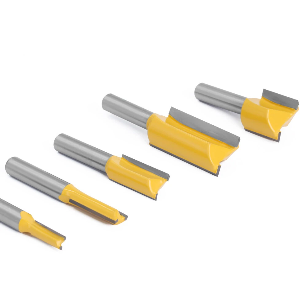 LAVIE 5pc 8mm Shank Straight Router Bits | Tungsten Carbide Double Flute | Woodwork Tool Set C08002T5A - Image 2