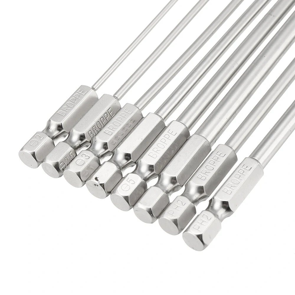 BROPPE 8Pcs 100mm S2 Alloy Steel Screwdriver Bits - SL2-SL6 Magnetic 1/4 Inch Hex - Image 4