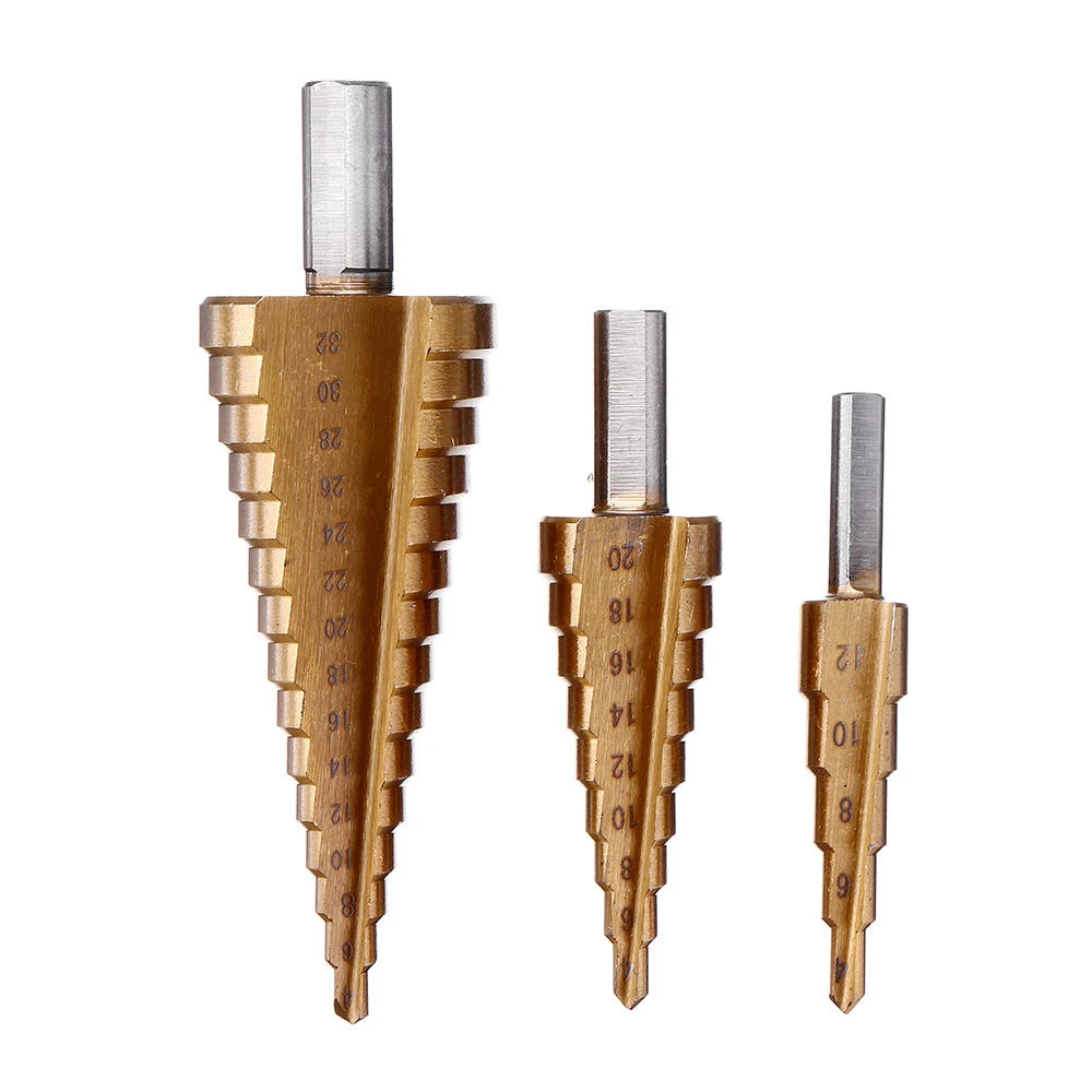 Drillpro 4pc HSS Titanium Step Drill Bit Set | 4-32mm with Center Punch - Image 3