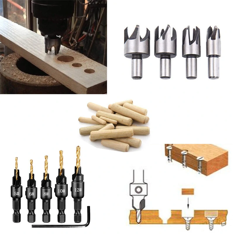 14pcs Wood Plug Cutter Drill Bit Set - Straight & Tapered - 5/8 1/2 3/8 1/4 - Image 3