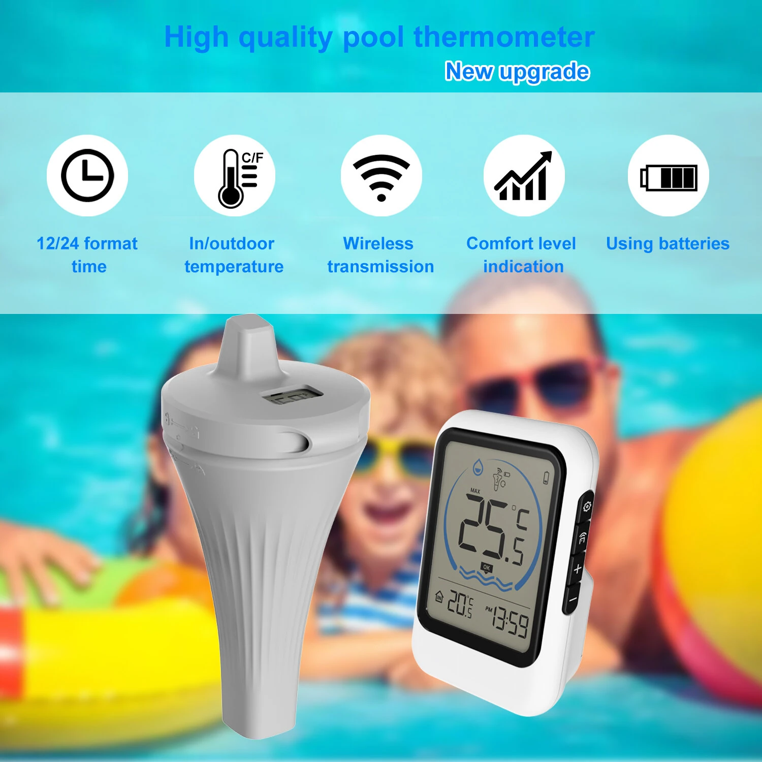 MK8007A Wireless Pool Thermometer - Floating Sensor with LCD Display | Indoor Outdoor Water Temperature Monitor - Image 2