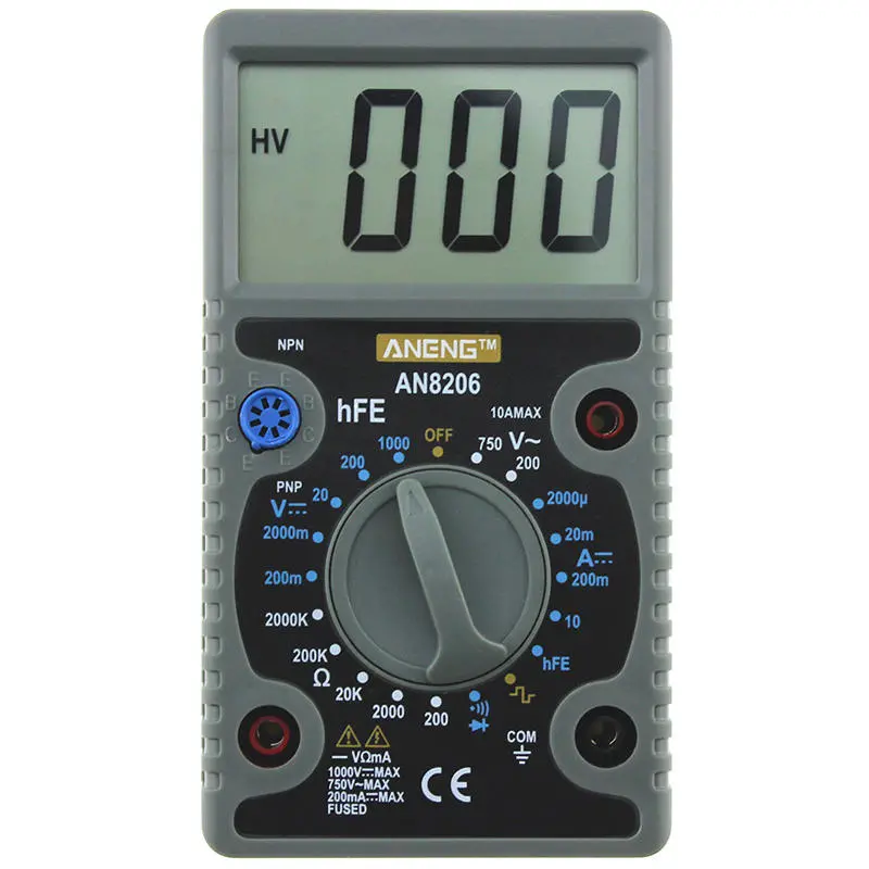 ANENG AN8206 Digital Multimeter - Voltage Ampere Ohm Tester with Buzzer & Probes - Image 3