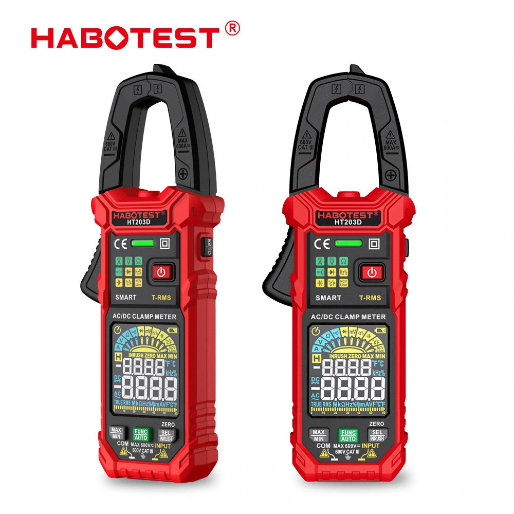 HT203D Digital Clamp Meter | AC/DC Voltage Current Tester | Measures Resistance Capacitance Temperature - Image 2