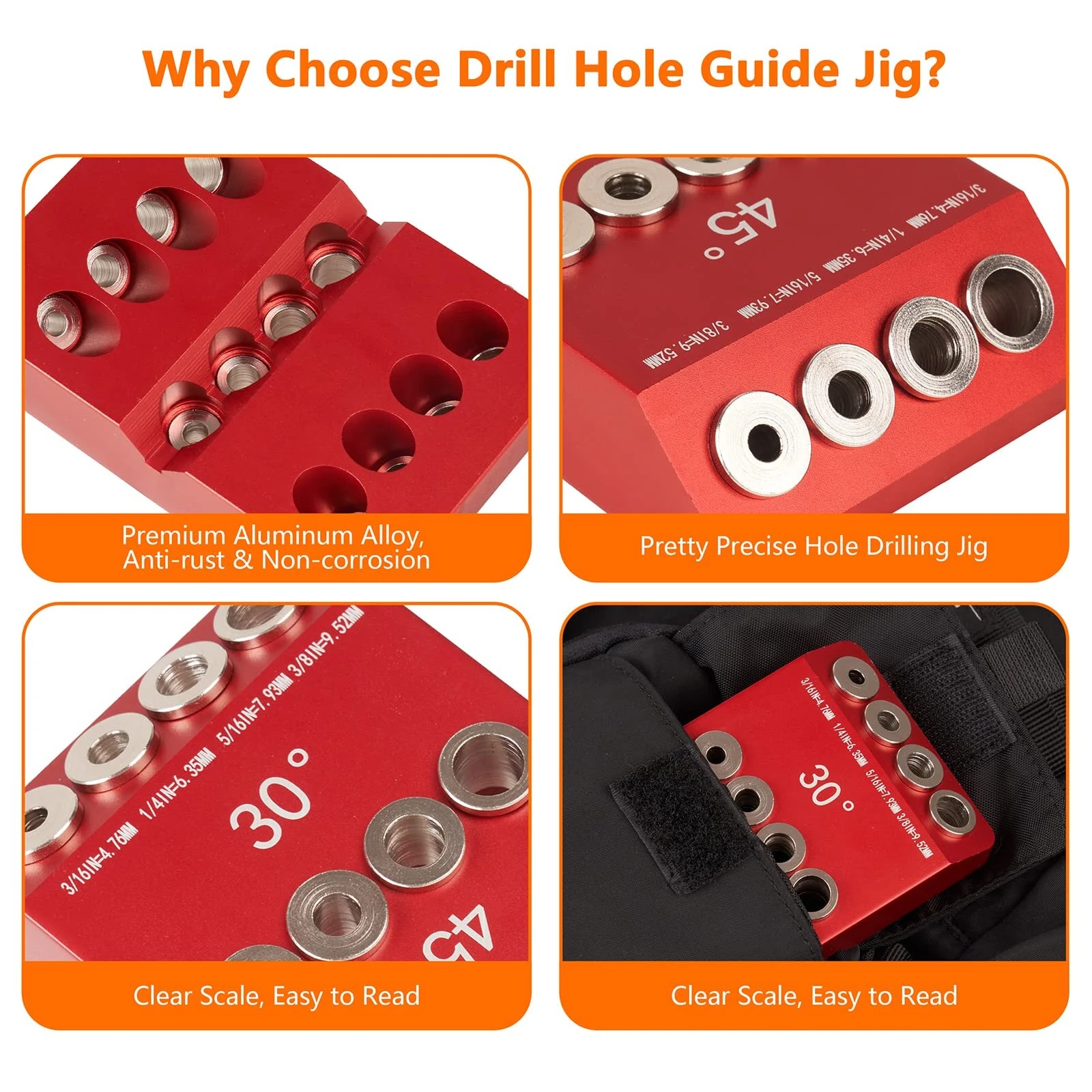 30 45 90 Degree Drill Guide Jig | Aluminum Alloy Angle Guide with 4 Drill Bits - Image 5