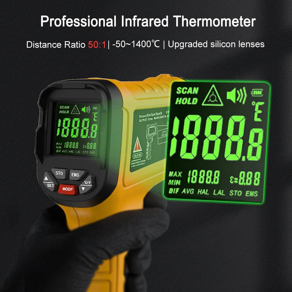 BSIDE Infrared Thermometer -50 to 1400°C | 50:1 Ratio Non-Contact Laser Pyrometer - Image 2