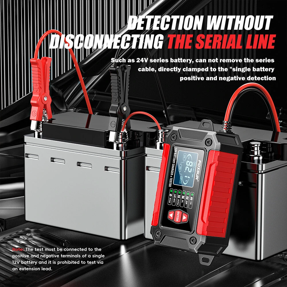 FOXUR FTC-1206 Car Battery Charger Tester | 4AH-200AH Range, Pulse Repair, LCD Screen - Image 3
