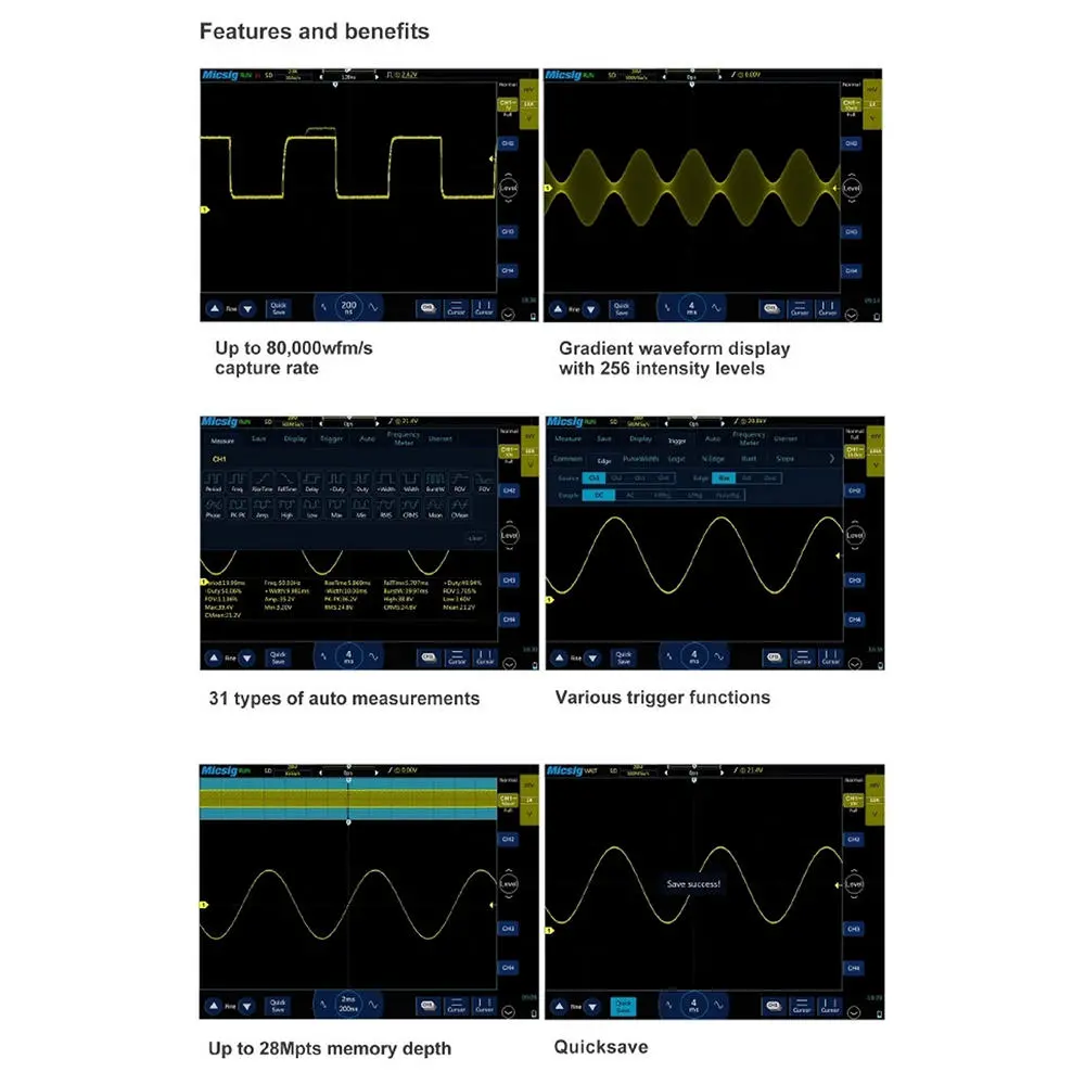 Micsig TO1104 100MHz Digital Oscilloscope | 4CH 8in Touch Screen | 1GSa/s 28Mpts - Image 3