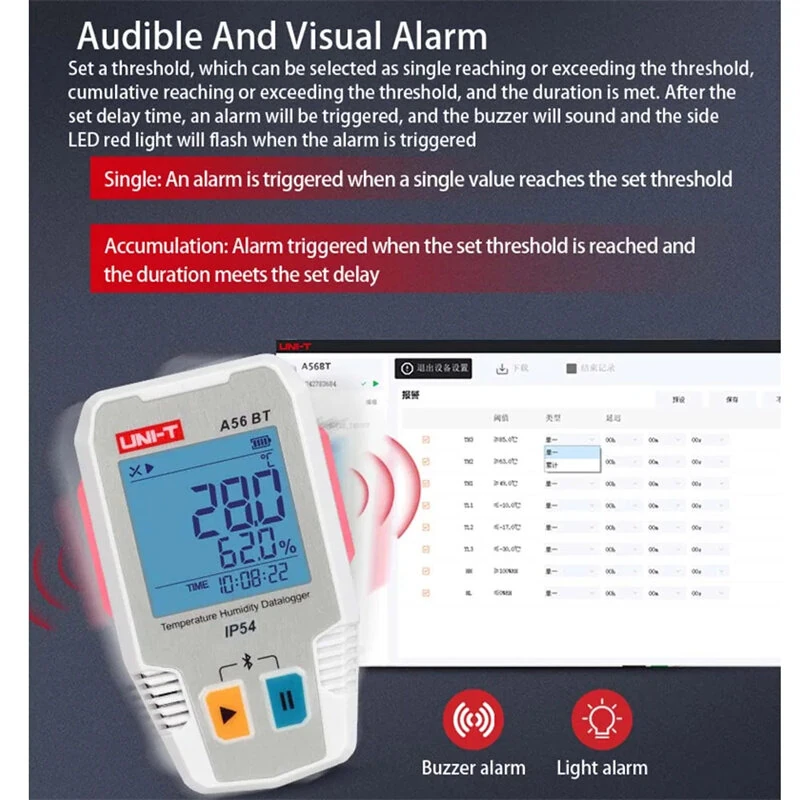 UNI-T A56 Bluetooth Food Thermometer Hygrometer - IP54 - 64000 Data Storage - Image 4
