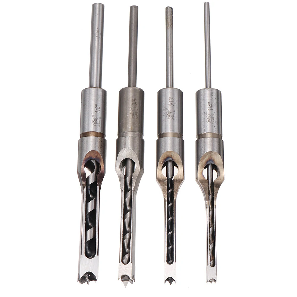 Drillpro 4pcs Square Hole Drill Bit Set | 1/4 to 1/2 Inch Woodworking Auger Chisel Kit - Image 3