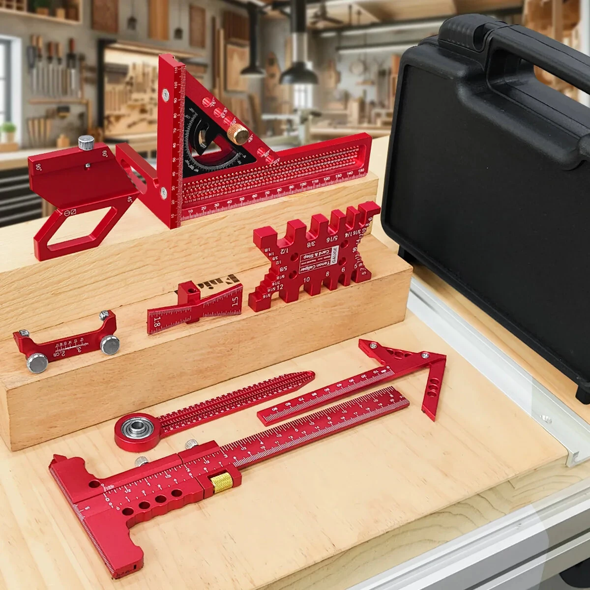 9Pcs Woodworking Square Kit - Aluminum Alloy CNC Tools & Ruler Set | Precision Layout - Image 3