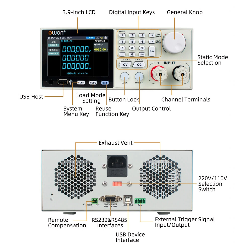 OWON OEL8511 DC Electronic Load - 150V 40A 400W High Precision | LCD Display - Image 4
