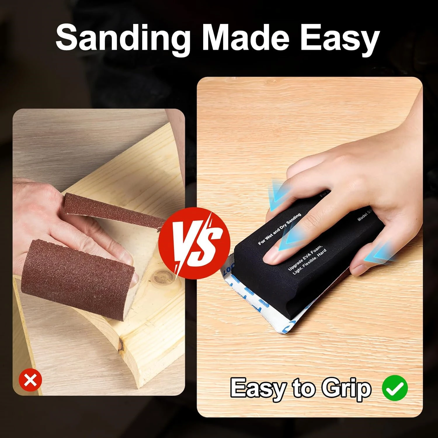 7pcs EVA Foam Sanding Block Kit - Wet Dry Sandpaper for Woodworking & Automotive - Image 3