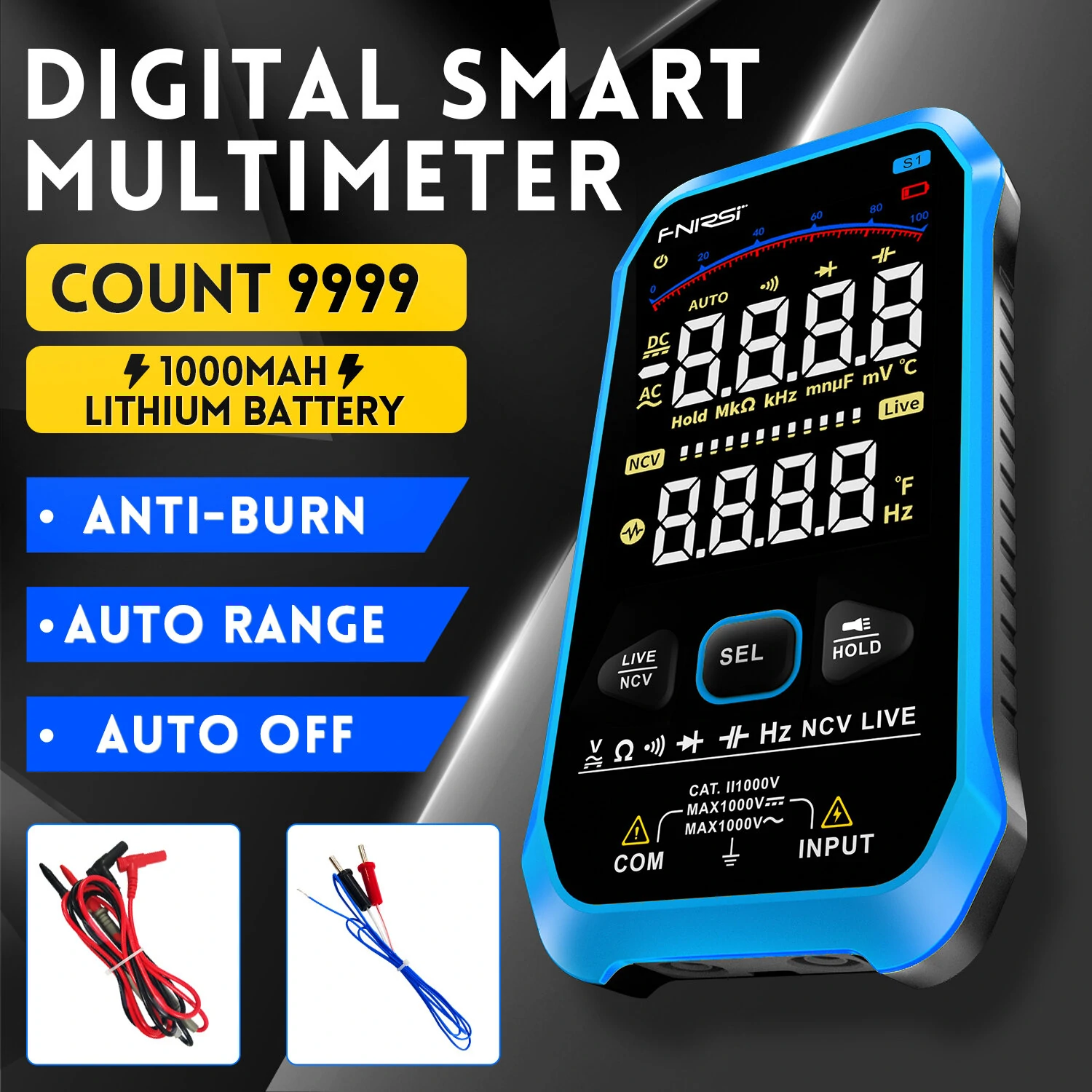 FNIRSI S1 Digital Multimeter - 9999 Counts | NCV, Capacitance & Temp - Image 2