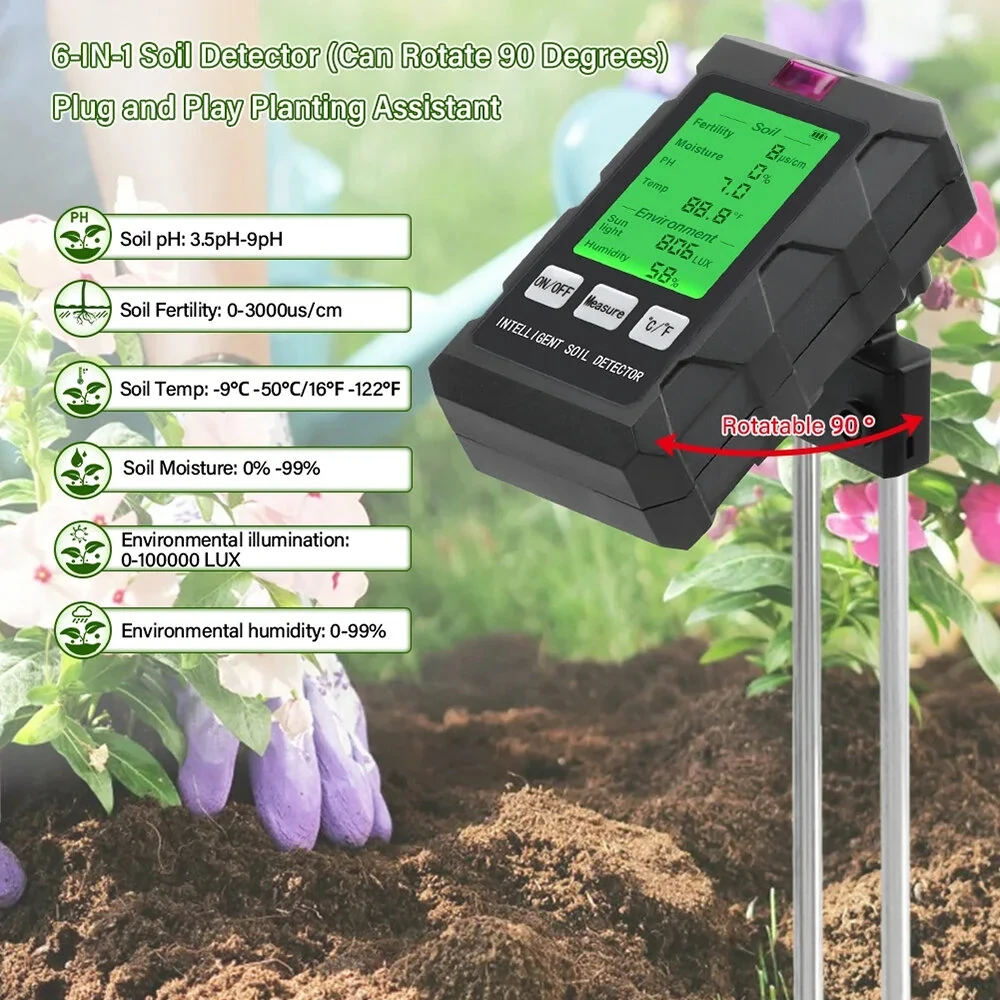 6-in-1 Soil Tester | Digital pH, Moisture, Sunlight & Nutrient Meter for Garden - Image 2